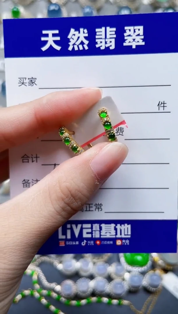 银S925镶嵌翡翠耳饰637