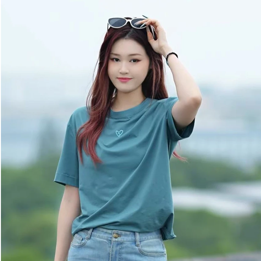 GIRDEAR/哥弟短袖圆领吸汗法式钻饰T恤夏季休闲打底工艺130091