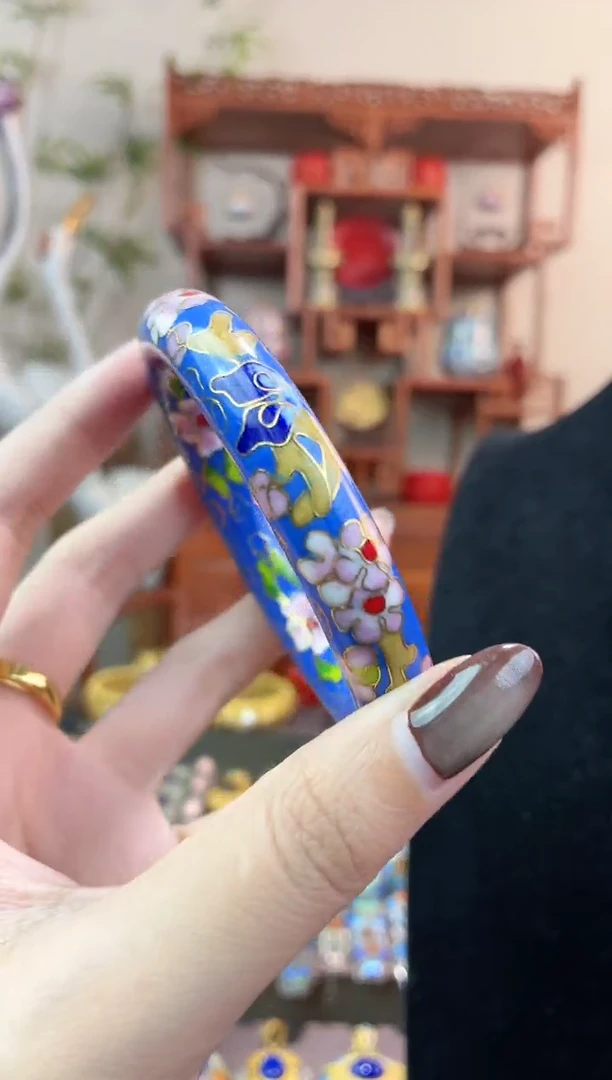 非遗手工景泰蓝镯子湖蓝色