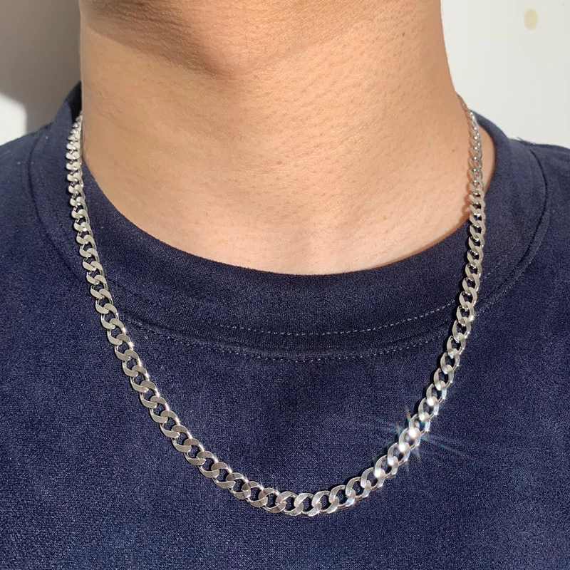 链子925银 金厚包足银PT950项链时尚马鞭锁骨链男女同款潮酷嘻哈