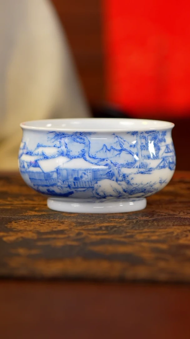 【闪购商品】画堂春雪景卖鱼图炉式杯@@htc1269