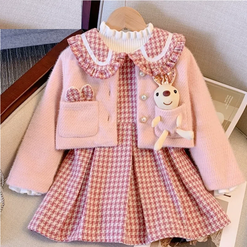 生日套装女童2025新款儿童加厚小香风裙两件套小女孩超洋气冬装