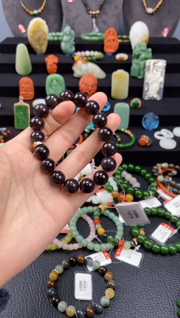 【闪购商品】和田玉-未镶嵌12mm烟紫圆珠手串