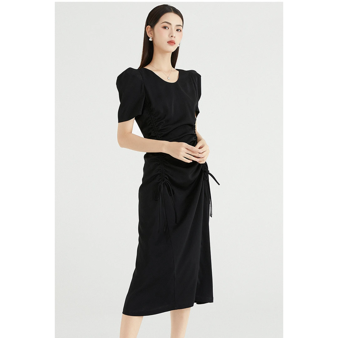 【粉丝专属】时尚两侧抽绳设计气质显瘦女式连衣裙夏VRS921DRX0