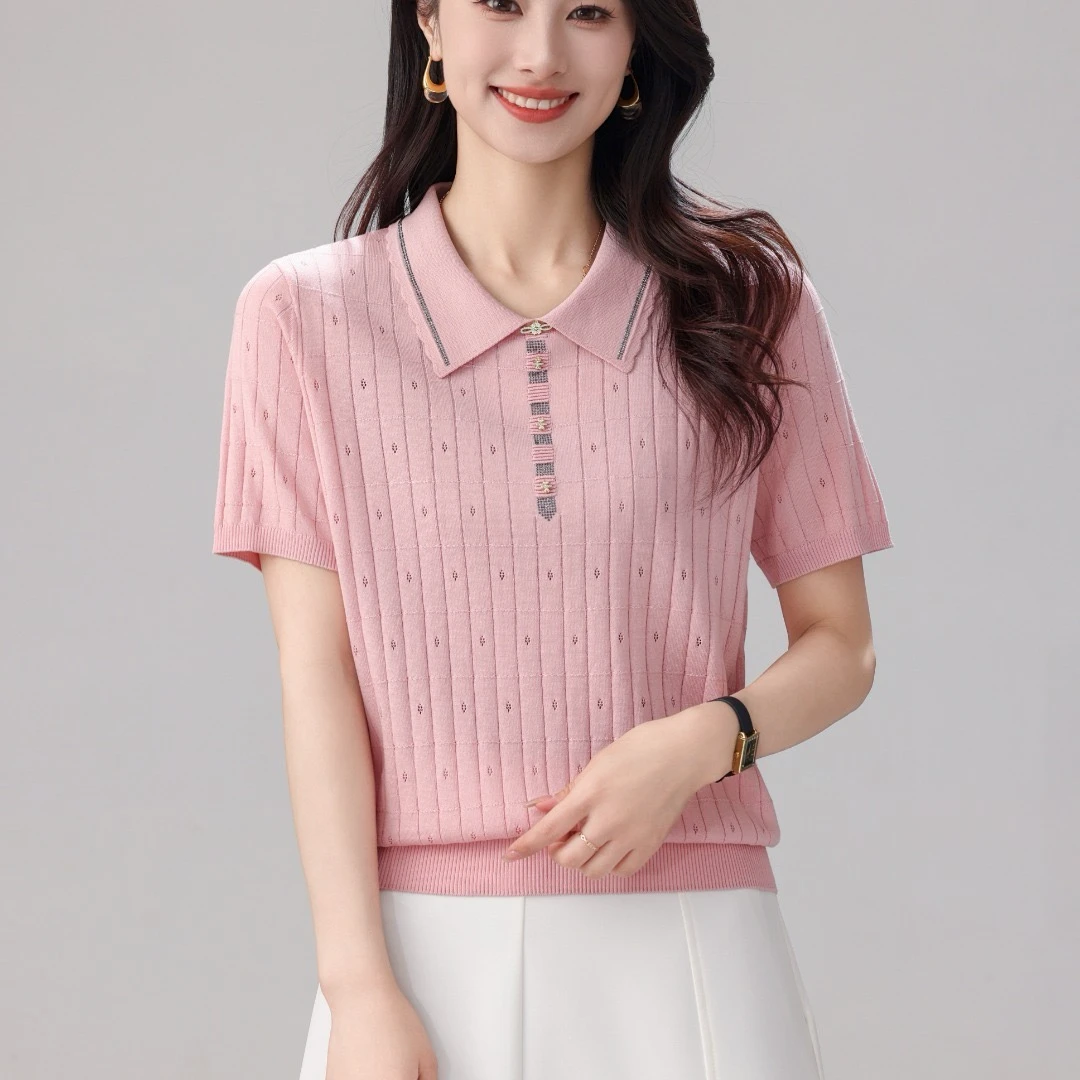 夏季气质翻领针织衫女