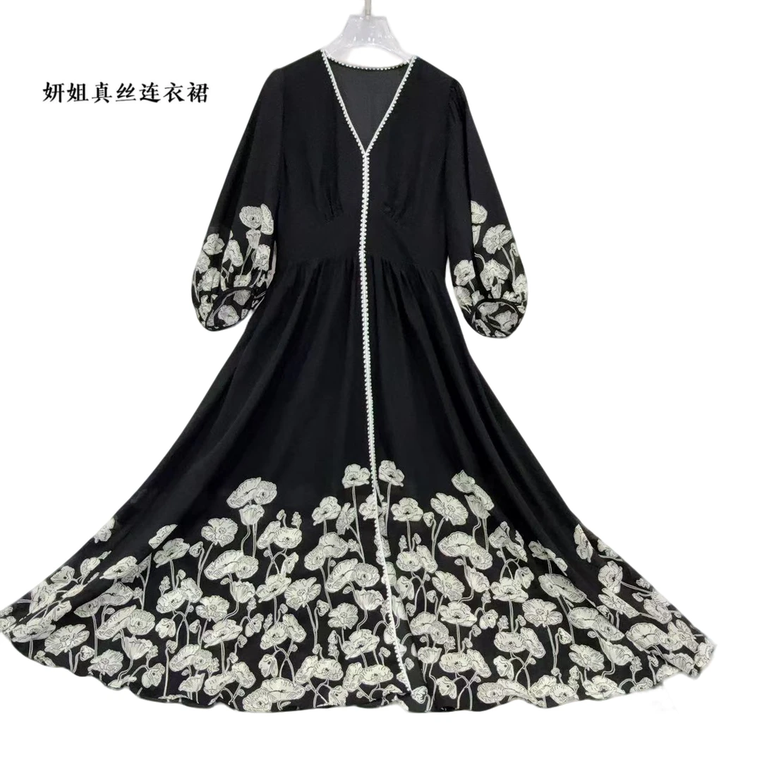 2025新款时尚宽松高端走秀气质女装夏季真丝春夏白/黑/红色 25036