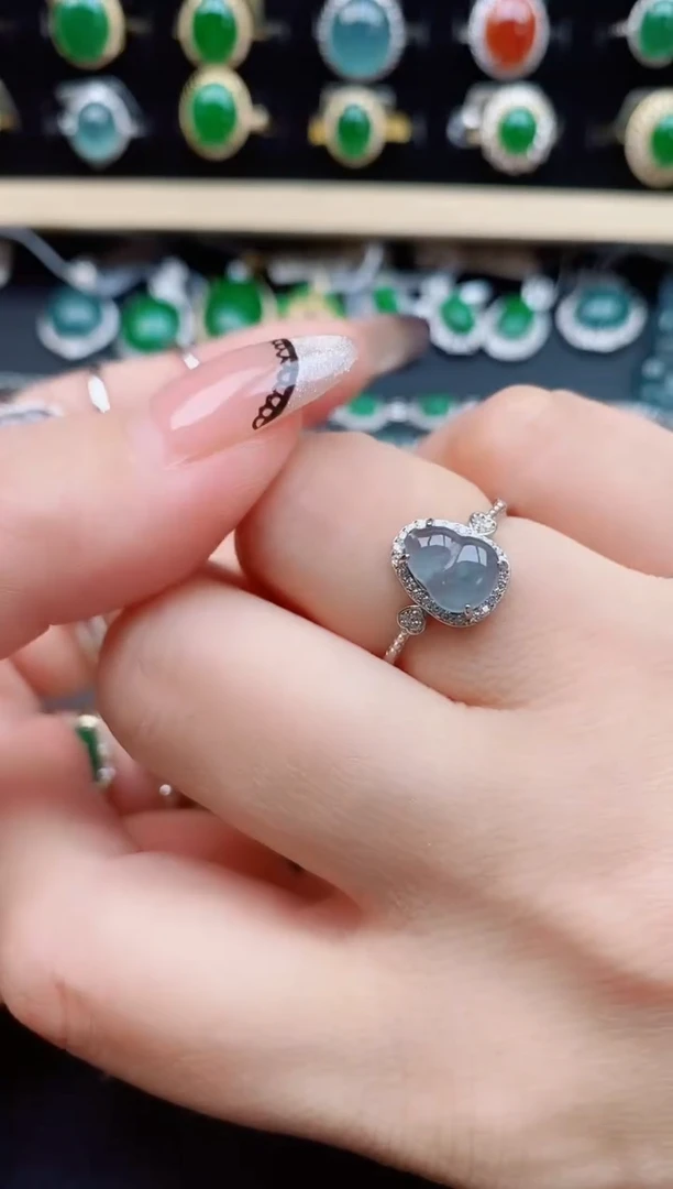 翡翠戒指银S925镶嵌50850