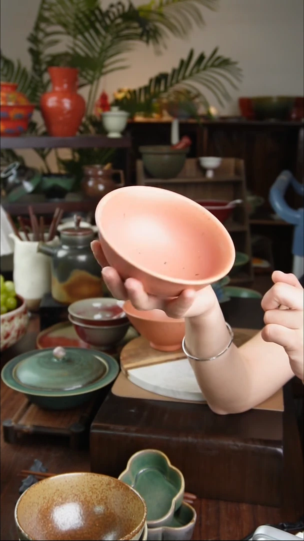 碗景德镇手工高温餐具樱花粉圆