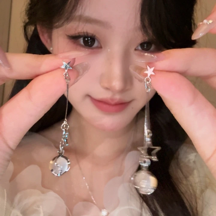 合金耳饰 月光星球流苏耳钉时尚长款设计感耳环精致甜美气质耳饰