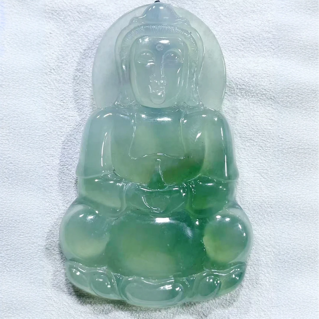 天然缅甸翡翠A货高冰种冰绿观音（联系客服）绿色