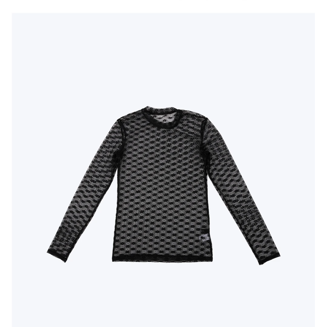 【YWYW25S/S】春夏纯欲气质蕾丝镂空网纱打底超透T恤3806