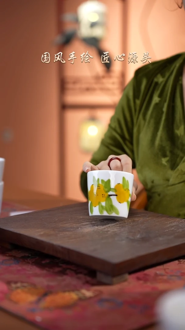 陶瓷景德镇高温釉中彩猪口杯直径7高6.5容量150cc