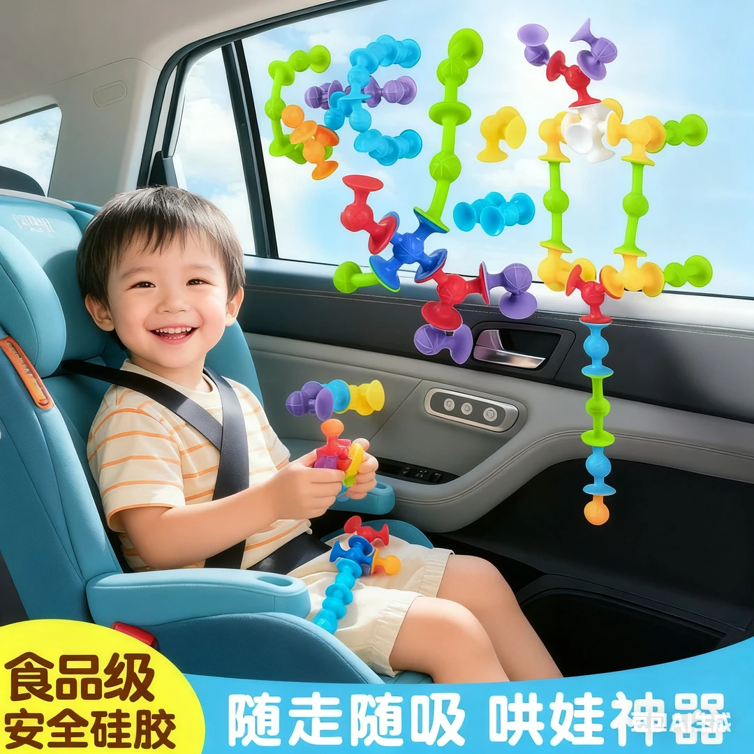 吸吸乐吸盘积木软胶硅胶吸力粘粘乐宝宝儿童长途旅行高铁上玩具