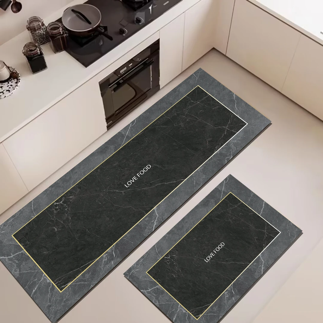 【硅藻泥】大理石高级灰 轻奢厨房套装吸水吸油裁剪地毯耐磨防滑垫