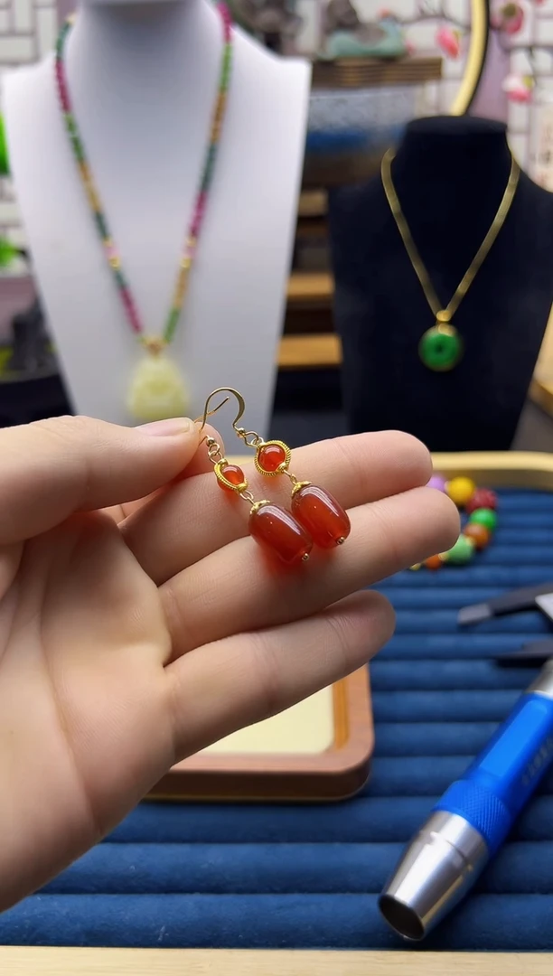 【闪购商品】南红玛瑙耳饰14K金镶嵌E183