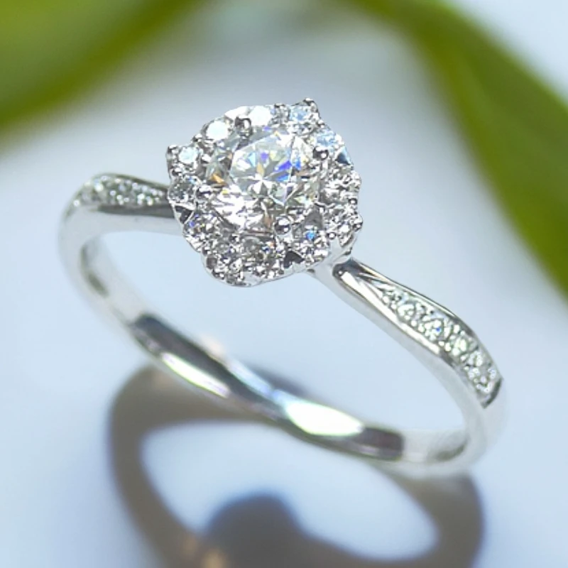 老戴甄选天然钻石18k金k白戒指30分高级爆款定制结婚灿若星辰