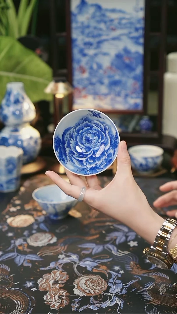 谷子窑 牡丹小碗杯