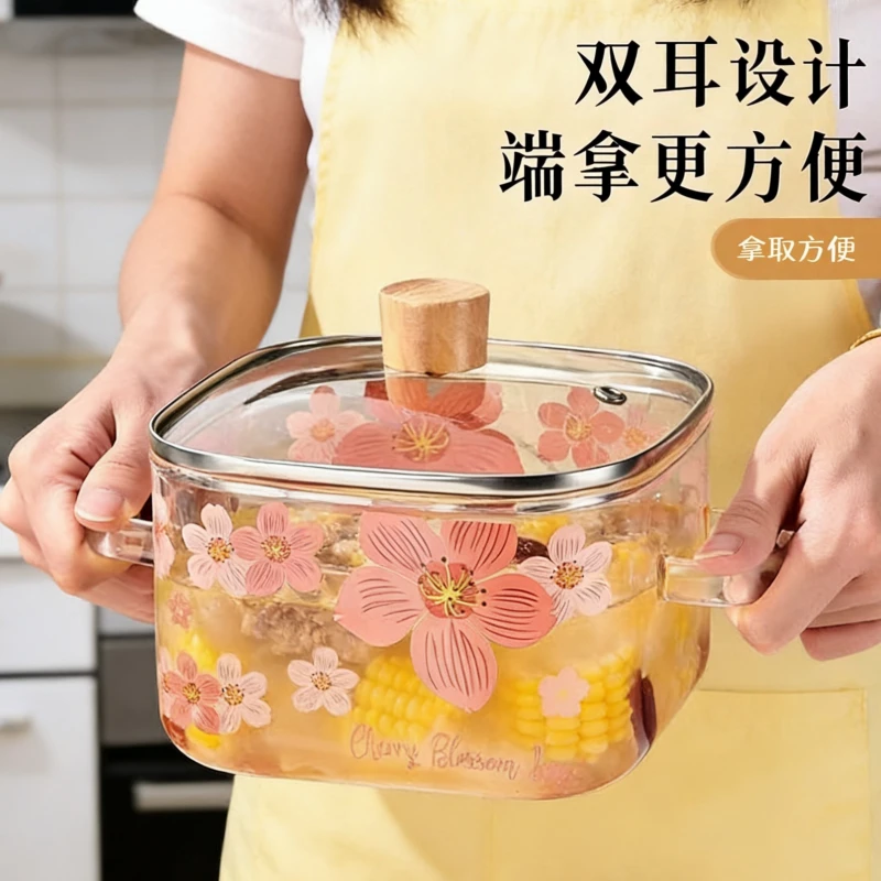 家用超大毫升玻璃汤锅高硼硅玻璃方锅家用可明火耐高温炖锅小奶锅