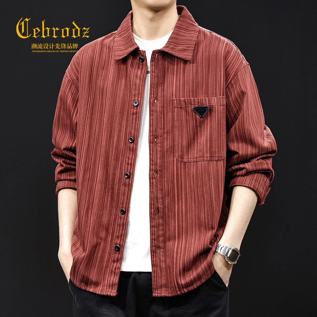 法国Cebrodz高端竹节条纹衬衫男士外套秋季新款休闲长袖服潮牌