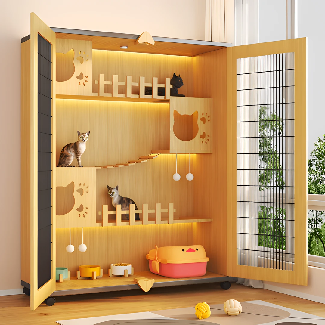 铁网猫别墅实木宠物柜猫笼子家用室内猫窝猫屋全景超大空间猫咪房