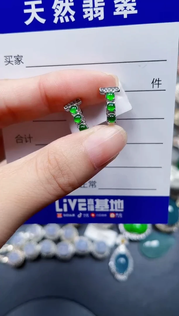 银S925镶嵌翡翠耳饰653