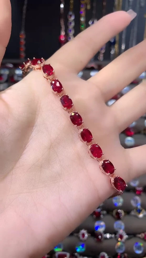 无925银酒红手链