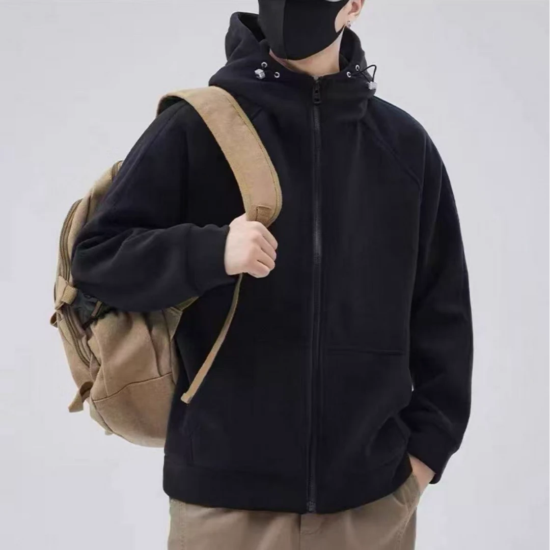 摇粒绒外套男士秋季2025新款开衫卫衣加厚连帽保暖户外上衣服