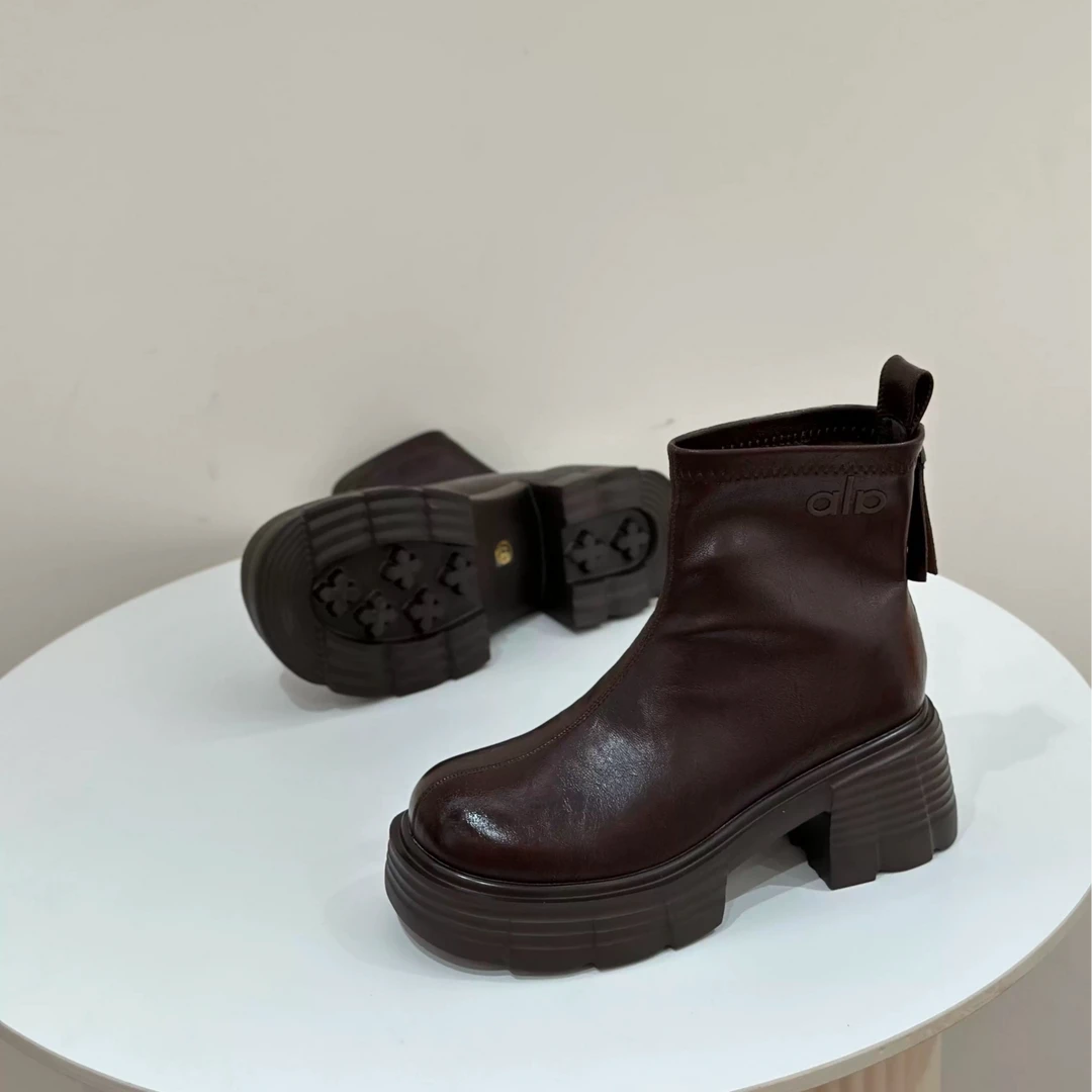 6cm增高粗跟马丁靴女2025新款英伦风厚底小个子短靴时尚462