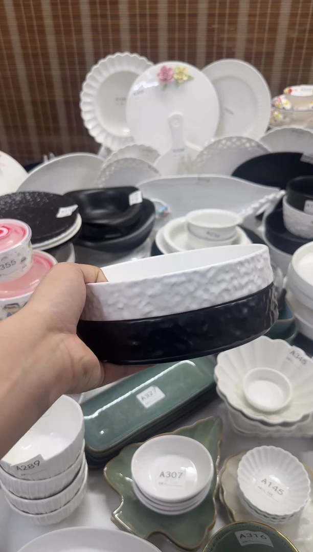 瓷【2个装】石纹8寸深盘1黑1白
