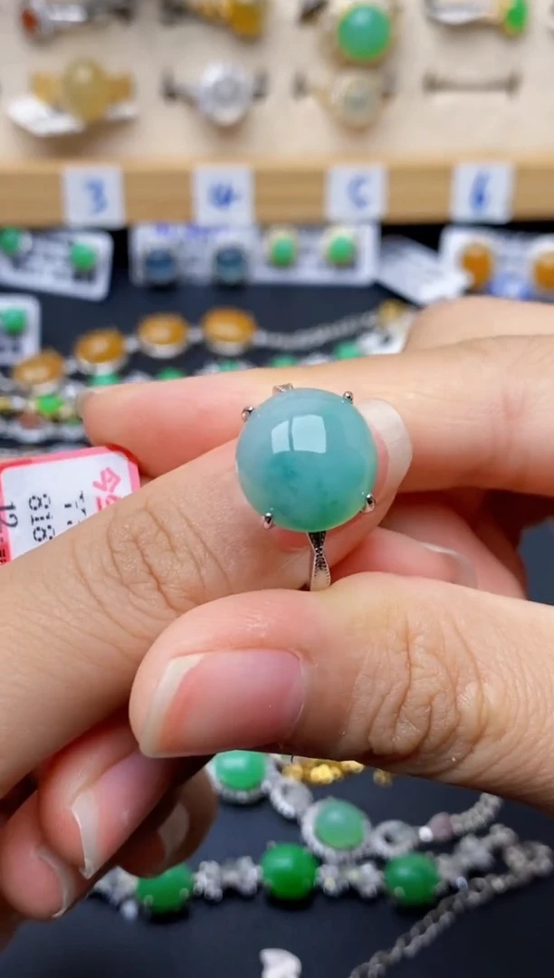 银S925镶嵌戒指翡翠7358