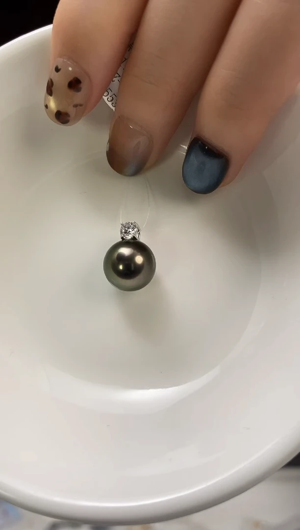 吊坠(不含链)18K金镶嵌海水珍珠11-12大溪地黑珍珠吊坠