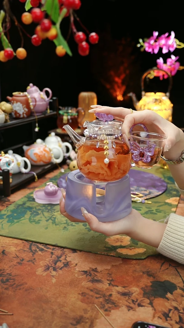 【闪购商品】紫色温茶台+茶壶+链子+杯子