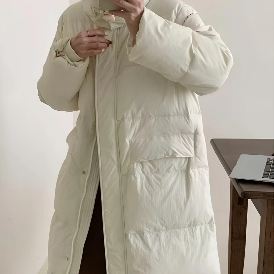 双领牛角扣羽绒服泡芙长款加厚大被子