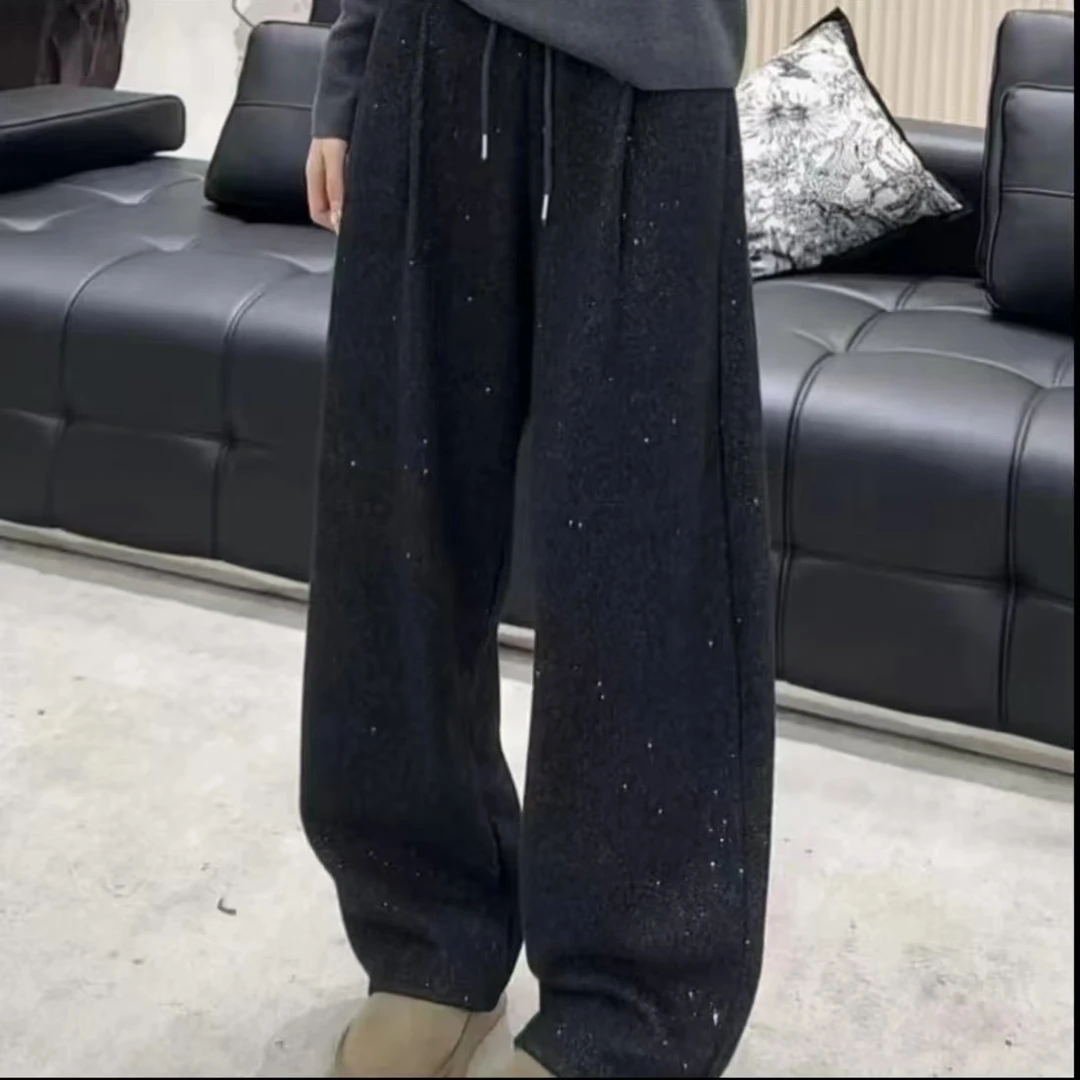 【现货现发6】B3撒银工艺冬手加绒加厚高腰抽绳显瘦意休闲裤女加绒