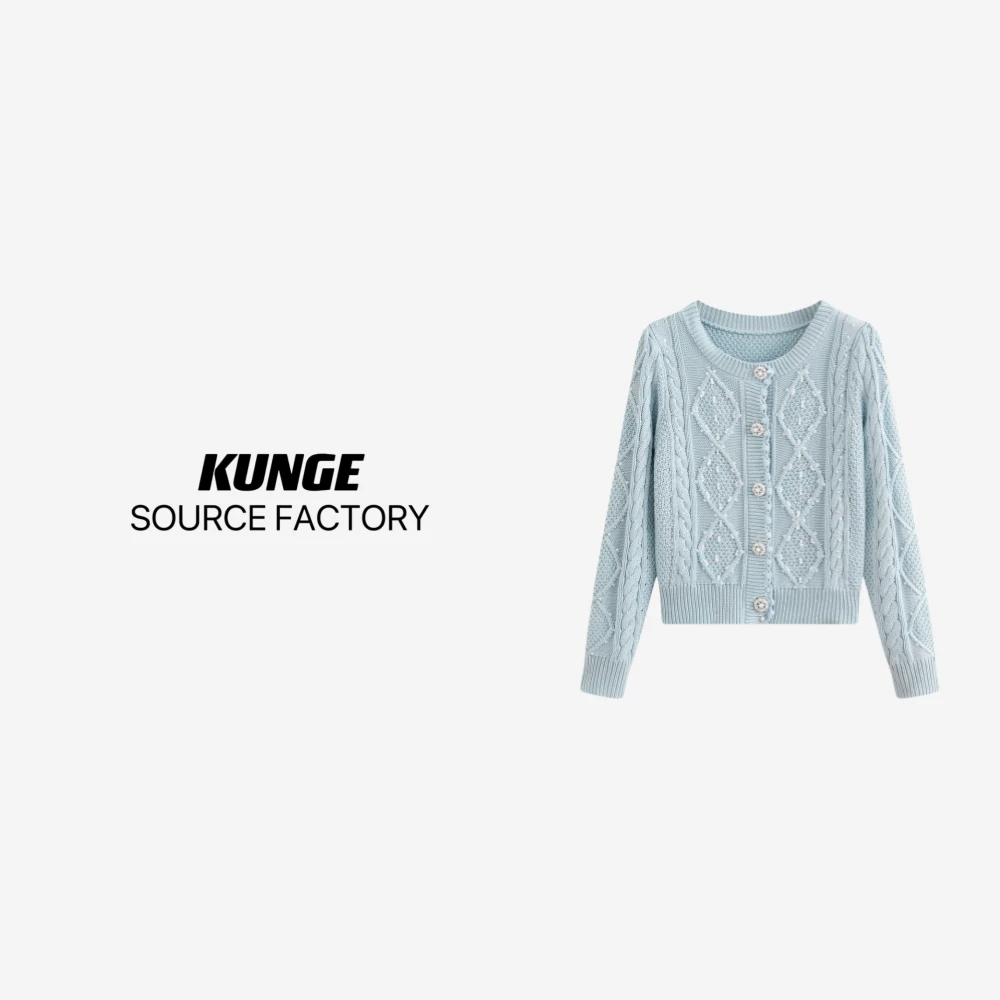 KUNGE秋季纯色时尚麻花圆领长袖女毛针织衫 -8326