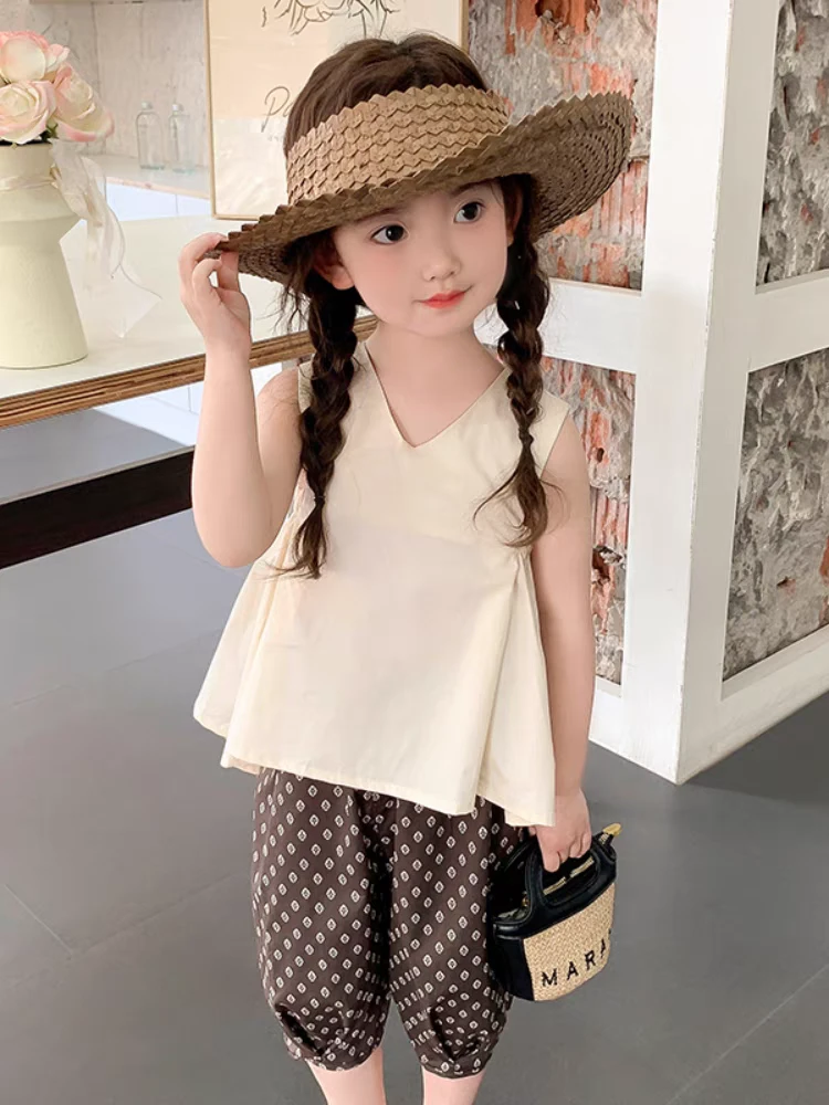 女童套装夏季2025新款儿童时髦洋气宝宝无袖薄款背心裤两件套1337