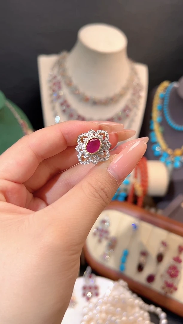 银S925镶嵌戒指红宝石戒指