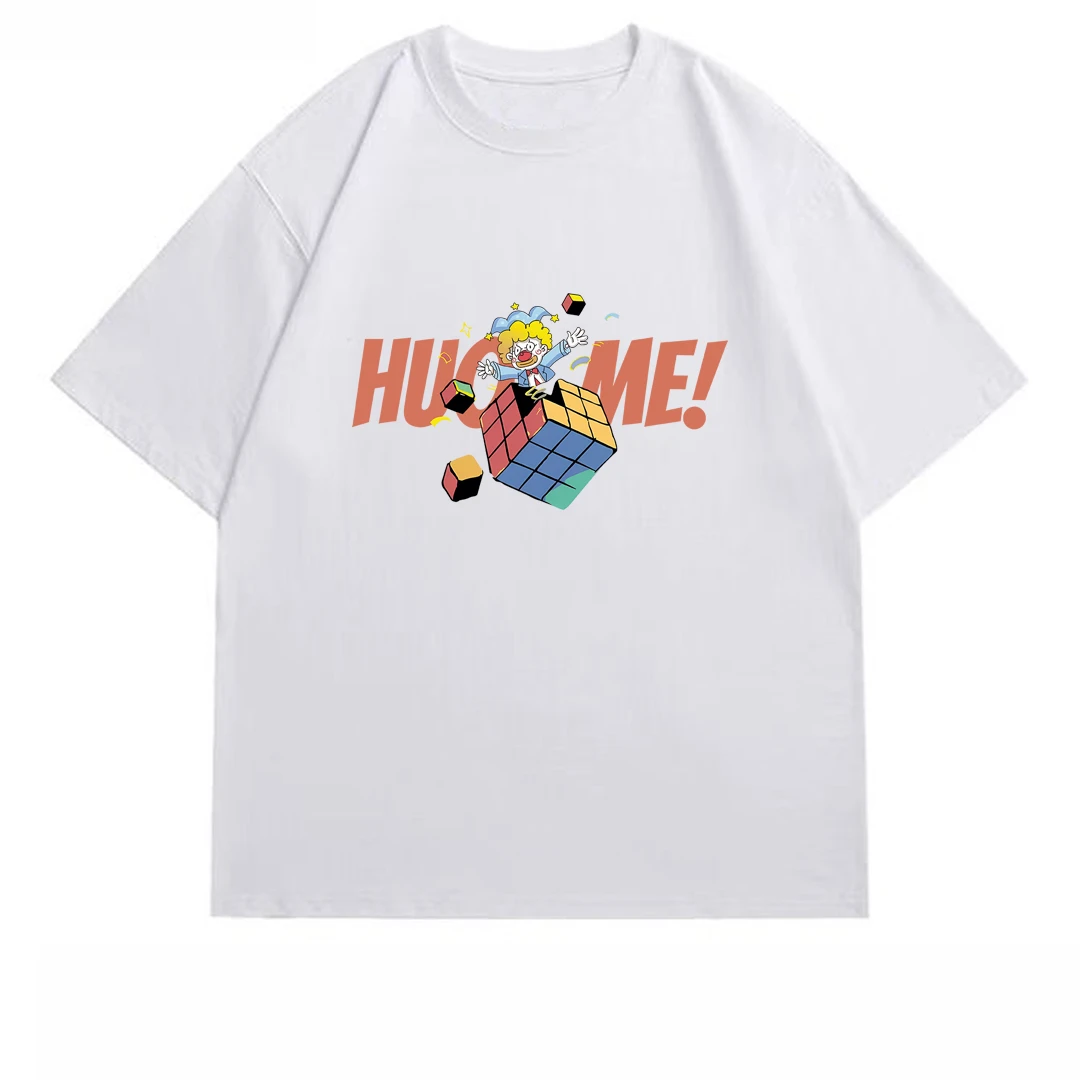 100%棉情侣半袖纯棉t恤白色休闲夏季宽松印花圆领卡通上衣百搭ins