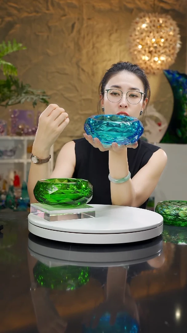 手工艺品琉璃宝石蓝切面果碗