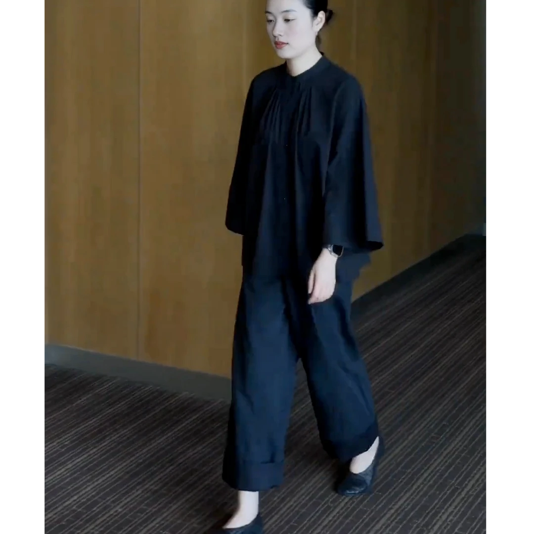 老钱风松弛感女装2025早秋套装贵气禅意仙气飘飘休闲斜襟七分袖