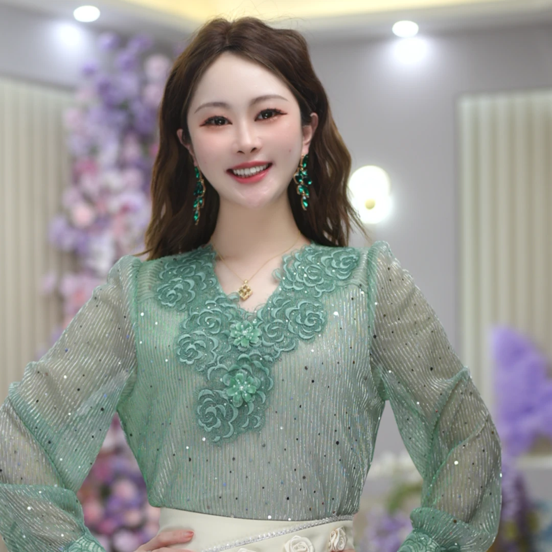 米娅 春夏新款洋气减龄纯色套头衬衫流行时尚百搭女士上衣 DY5697