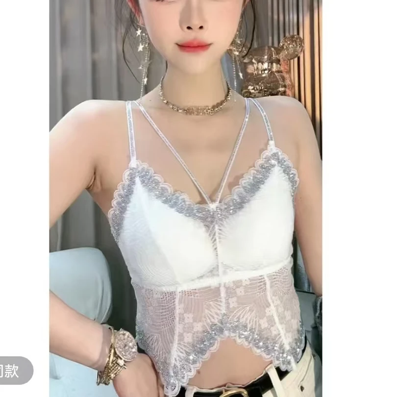 【QIANQIANYU】 -2025春装时尚蕾丝拼接吊带美背打底030013