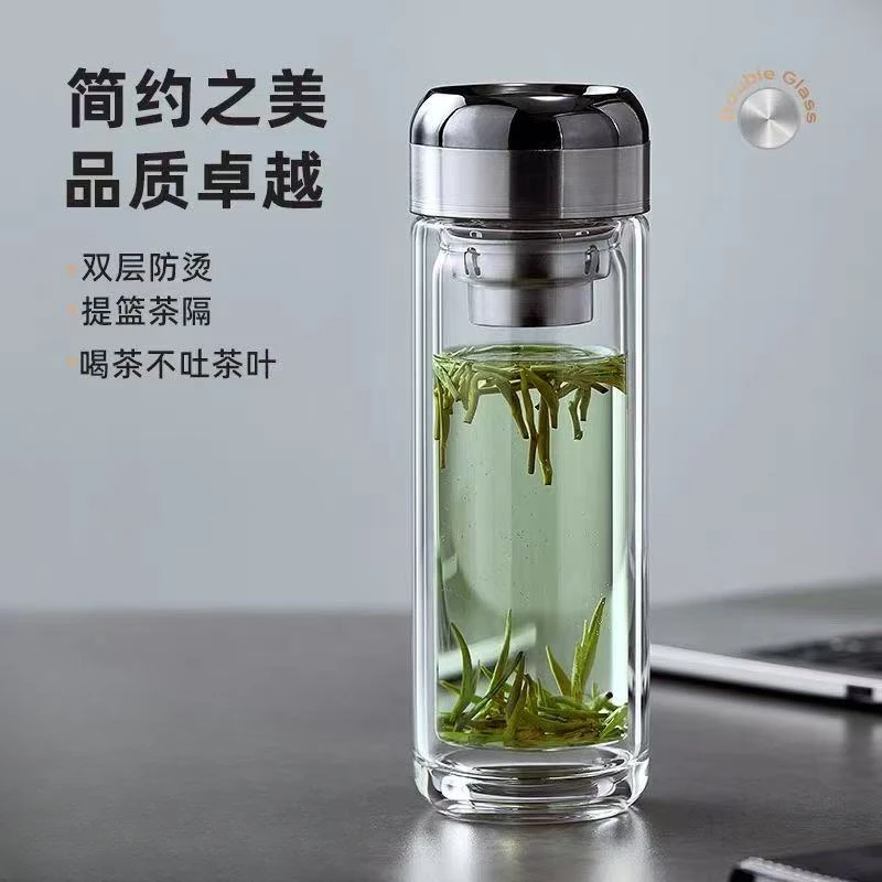 黑武士双层加厚高硼硅玻璃男士水杯商务车载透明家用简约便携隔热