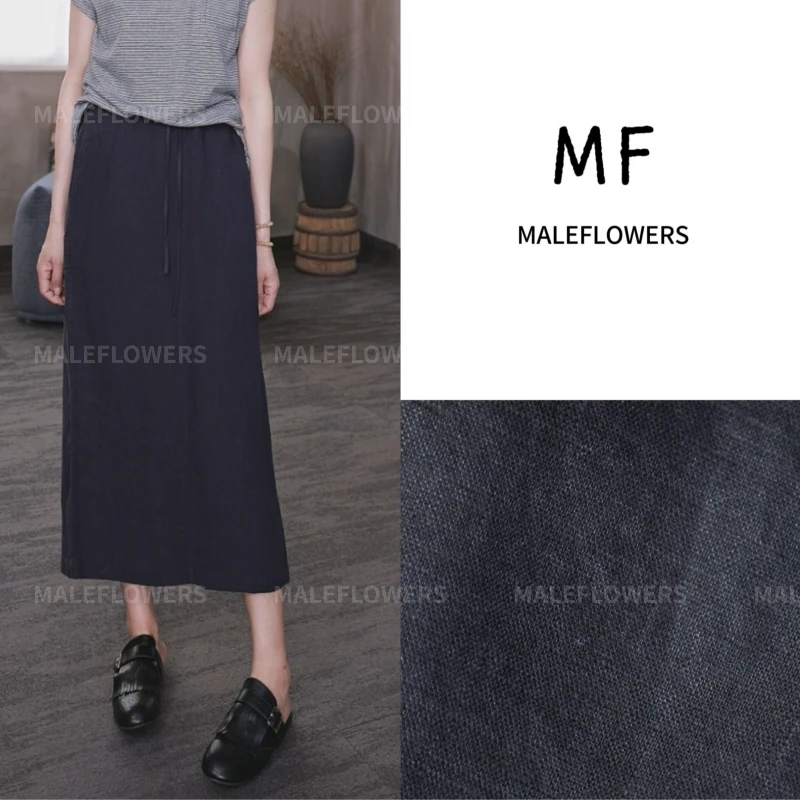 东倪MF 汉麻100度假风极简松紧腰宽松显瘦直筒半裙百搭 85B88226