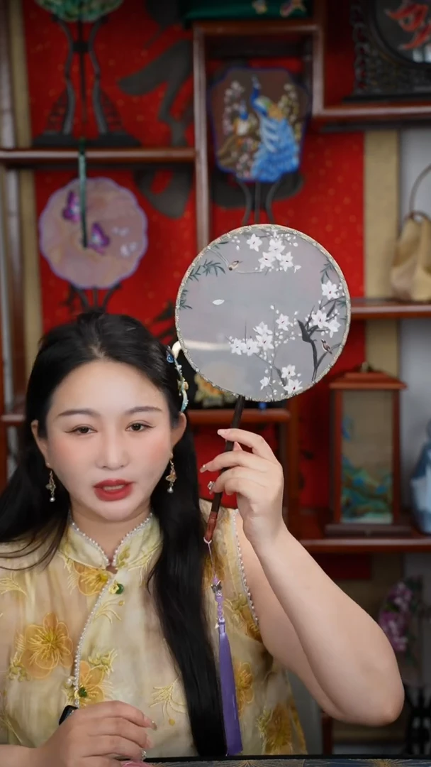 刺绣团扇-双面绣花非遗
