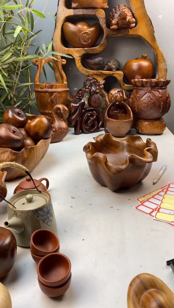 香樟木A16荷叶果盆/尺寸