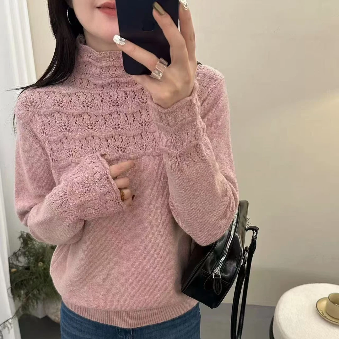 冬季毛针织衫圆领衫常规针织衫针织镂空女打底衫