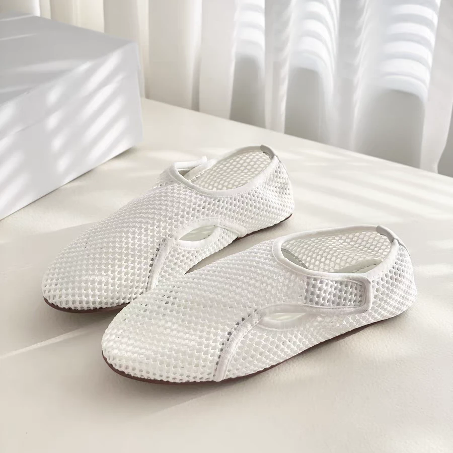 AL网布镂空渔网鞋-2025新款平底透气魔术贴芭蕾舞鞋