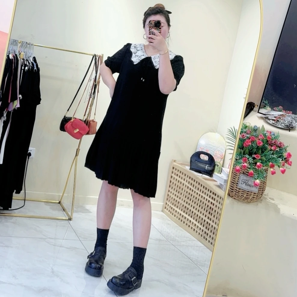 蕾丝领A版宽松连衣裙女 大妈气质时尚休闲百搭夏季女士