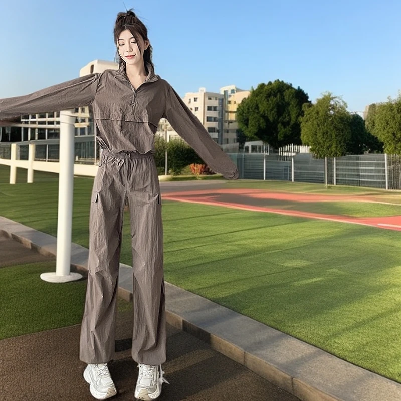 显瘦套装宽松防晒服户外2025春秋晨跑服速干女跑步徒步晨跑小个子